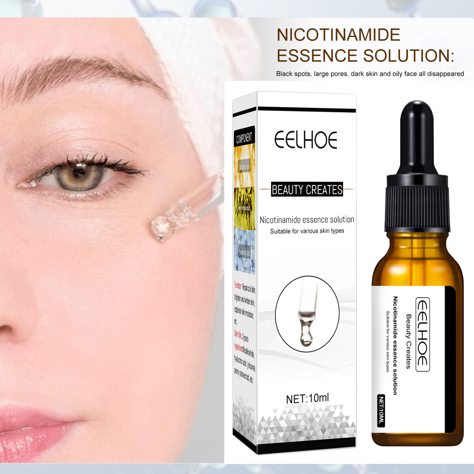 Niacinamide Pore Shrinking Essence - Sérum blanchissant pour le visage, rétrécit